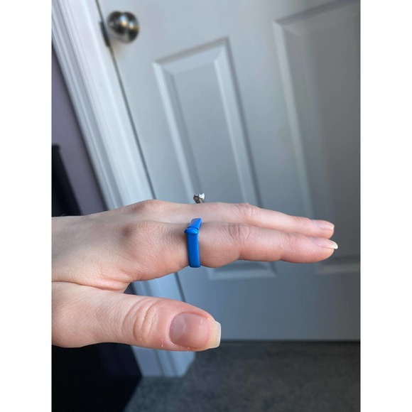 Blue chunky square disconnected bar ring, size 6.5, NEW - Picture 2 of 10